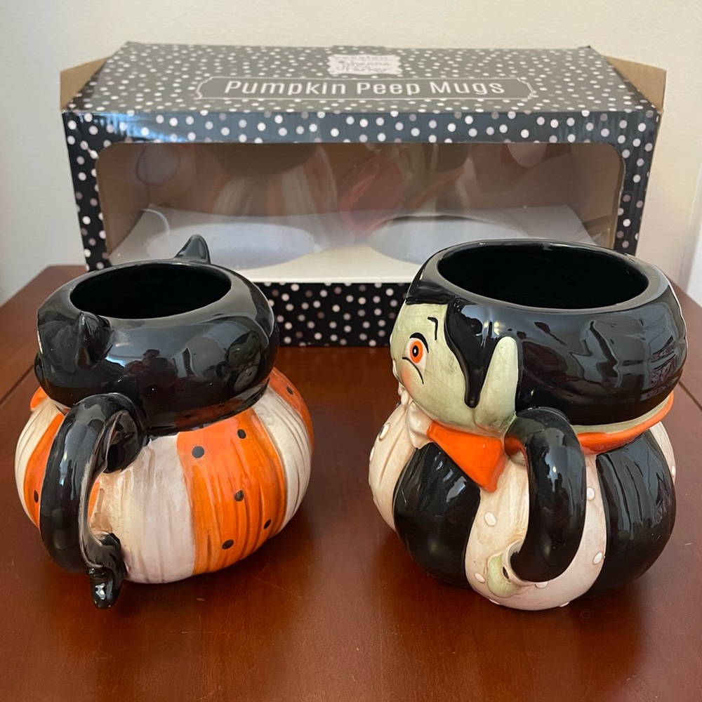 NIB JOHANNA PARKER PUMPKIN PEEPS BAT & VAMPIRE MUGS Cups Halloween Holiday Tea - Picture 6 of 16